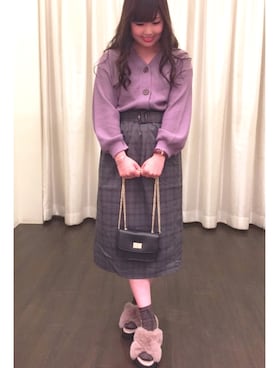 「earth music&ecology（アースミュージックアンドエコロジー）の・ワッフルカーディガン ●（カーディガン/ボレロ、パープル系）」を使った、kotono⑅︎◡̈︎*さん（レディース・150cm）の夏コーディネート