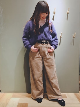 「Green　Parks（グリーンパークス）のR&S レースハイネックロンT（Tシャツ/カットソー、ホワイト系）」を使った、kotono⑅︎◡̈︎*さん（レディース・150cm）の秋コーディネート