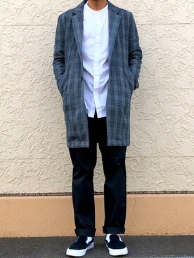 「abahouse」｜「アイテム（チェスターコート）」を使った、よねさんさん（メンズ・171cm）の秋コーディネート