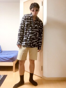 「BLACK COMME des GARCONS（ブラックコムデギャルソン）のアイテム（シャツ/ブラウス、ブラック系）」を使った、azさん（メンズ）の夏コーディネート