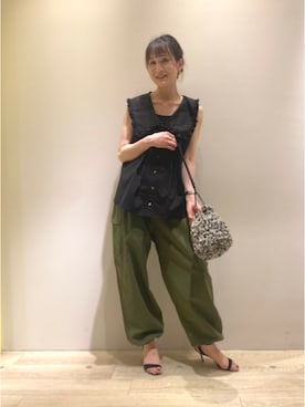 「Rie Miller（リエミラー）のアイテム（カーゴパンツ）」を使った、nolnagaoさん（レディース・160cm）の春コーディネート
