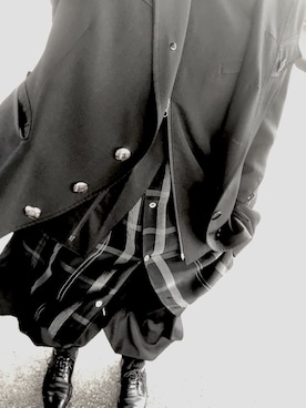 「Yohji Yamamoto POUR HOMME（ヨウジヤマモトプールオム）のアイテム（ライダースジャケット）」を使った、まとこさん（メンズ・165cm）の冬コーディネート