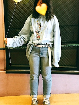 「シャツイン」｜「アイテム（雑貨/ホビー）」を使った、쇼 코さん（レディース・159cm）の春コーディネート