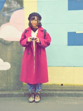 「アイテム（その他アウター、ピンク系）」を使った、まいたけさん（レディース・157cm）の春コーディネート