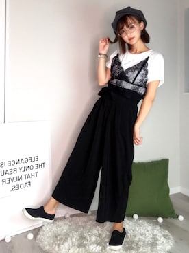 「GU（ジーユー）の（GU）スリッポンＦ（シューズ、ホワイト系）」を使った、Kinnaさん（レディース・159cm）の夏コーディネート