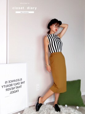 「GALLERIE（ギャレリー）のアイテム（帽子、ブラック系）」を使った、Kinnaさん（レディース・159cm）の夏コーディネート