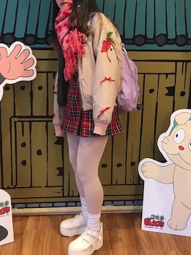 「白タイツ」｜「アイテム（ブルゾン）」を使った、みさん（レディース・160cm）の冬コーディネート