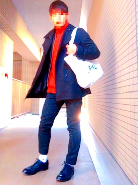 「MHL.」｜「アイテム（トレンチコート）」を使った、Harukiさん（メンズ・166cm）の冬コーディネート