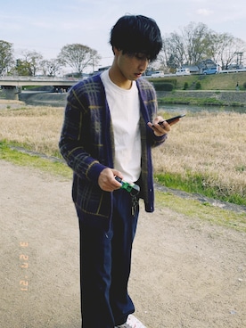 Needles ブラック/パープルチェック カーディガン S Needles ブラック/パープルチェック カーディガン S