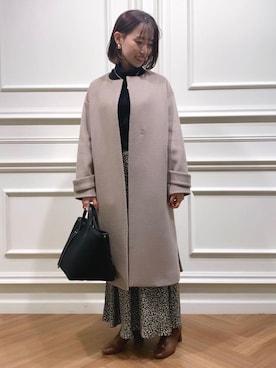 「コンサバ」｜「アイテム（ノーカラーコート）」を使った、岡野未羽さん（レディース・152cm）の冬コーディネート