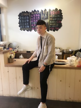 「plain-me（プレインミー）のアイテム（フォーマルスーツ/小物）」を使った、何銘さん（メンズ・182cm）の冬コーディネート