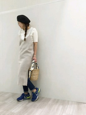 「仙台」｜「アイテム（ハンチング/ベレー帽）」を使った、emiさん（レディース・158cm）の春コーディネート