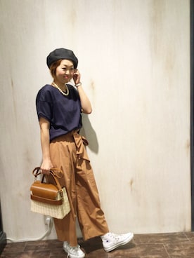 「仙台」｜「アイテム（ハンチング/ベレー帽）」を使った、emiさん（レディース・158cm）の春コーディネート