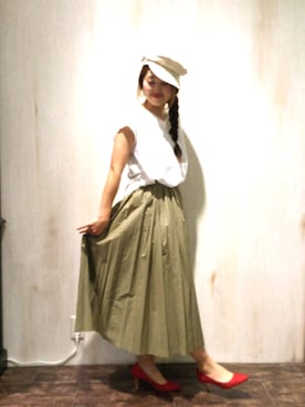 「赤パンプス」｜emiさん（レディース・158cm）の夏コーディネート