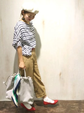 「CA4LA（カシラ）のアイテム（ハンチング/ベレー帽）」を使った、emiさん（レディース・158cm）の夏コーディネート