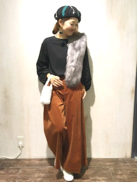 「CA4LA（カシラ）のアイテム（ハンチング/ベレー帽）」を使った、emiさん（レディース・158cm）の秋コーディネート
