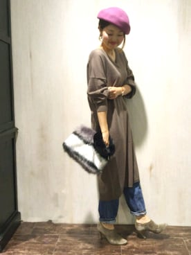 「CA4LA（カシラ）のアイテム（ハンチング/ベレー帽）」を使った、emiさん（レディース・158cm）の秋コーディネート