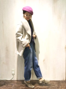 「フユコーデ」｜「アイテム（ハンチング/ベレー帽）」を使った、emiさん（レディース・158cm）の秋コーディネート