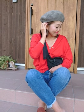 「仙台」｜「アイテム（ハンチング/ベレー帽）」を使った、emiさん（レディース・158cm）の夏コーディネート