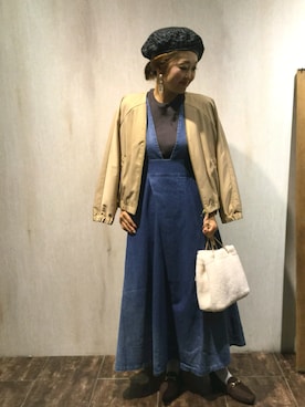 「Moname（モナーム）のアイテム（オールインワン・サロペット）」を使った、emiさん（レディース・158cm）の秋コーディネート