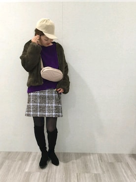 「フユコーデ」｜「アイテム（キャップ）」を使った、emiさん（レディース・158cm）の冬コーディネート