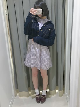 「チェックワンピース」｜「アイテム（デニムジャケット）」を使った、Chise🧸❤︎さん（レディース・162cm）の春コーディネート