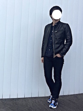 「SHELLAC（シェラック）のアイテム（ライダースジャケット）」を使った、ゆっきーさん（メンズ・171cm）の春コーディネート