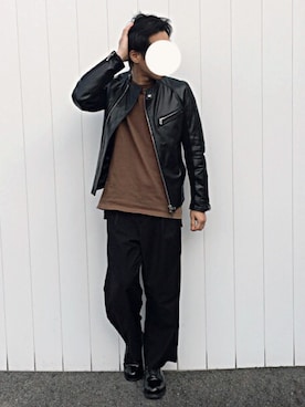 「SHELLAC（シェラック）のアイテム（ライダースジャケット）」を使った、ゆっきーさん（メンズ・171cm）の春コーディネート