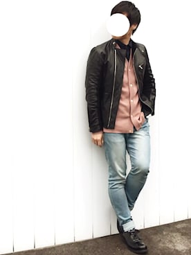 「SHELLAC（シェラック）のアイテム（ライダースジャケット）」を使った、ゆっきーさん（メンズ・171cm）の春コーディネート