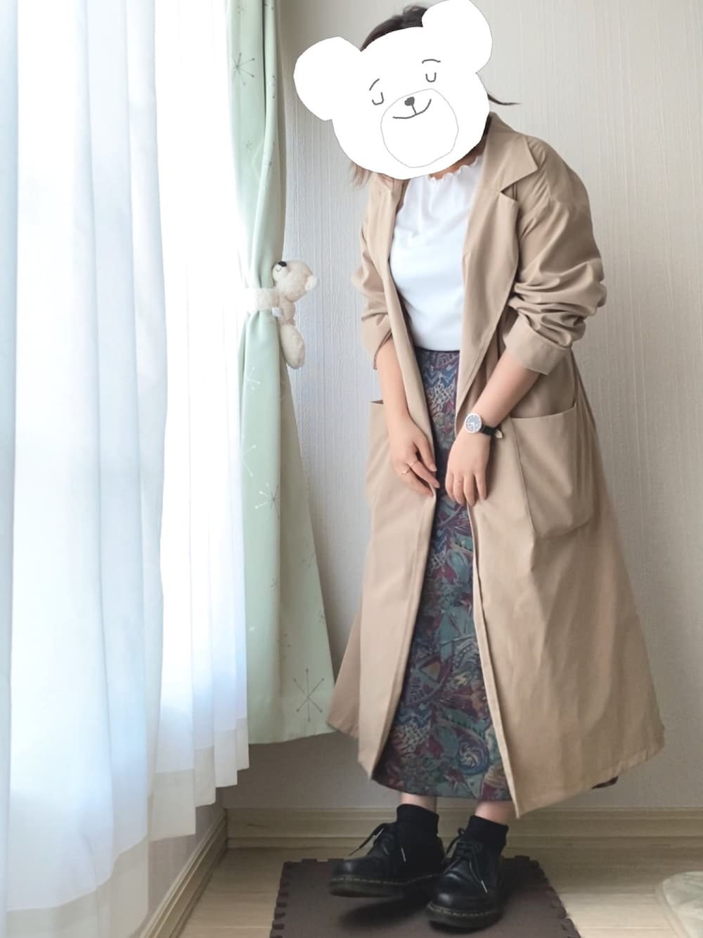 「春アウター、Dr.Martens」｜「Dr. MartensのDr.Martens ドクターマーチン 1461Z 3EYE GIBSON SHOE 3ホール ギブソン シューズ 11838002 BLACK（ドレスシューズ、ブラック系）」を使った、もえきゅんさん（レディース・150cm）の春コーディネートの1枚目の写真
