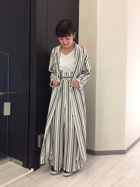 「BEAUTY&YOUTH UNITED ARROWS（ビューティーアンドユースユナイテッドアローズ）のアイテム（Tシャツ/カットソー、ホワイト系）」を使った、Shiori Tanidaさん（レディース・162cm）の冬コーディネート