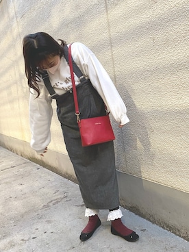 「フレンチガーリー」｜「アイテム（オールインワン・サロペット）」を使った、rukaさん（レディース・153cm）の冬コーディネート