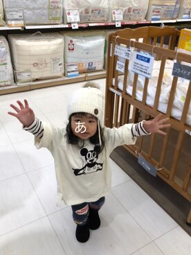 「Moujonjon（ムージョンジョン）のアイテム（シューズ）」を使った、あちゃも＊ちー＊ぺぇさん（キッズ・80cm）の冬コーディネート