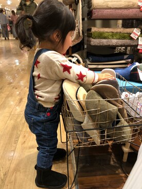 「Moujonjon（ムージョンジョン）のアイテム（シューズ）」を使った、あちゃも＊ちー＊ぺぇさん（キッズ・80cm）の冬コーディネート