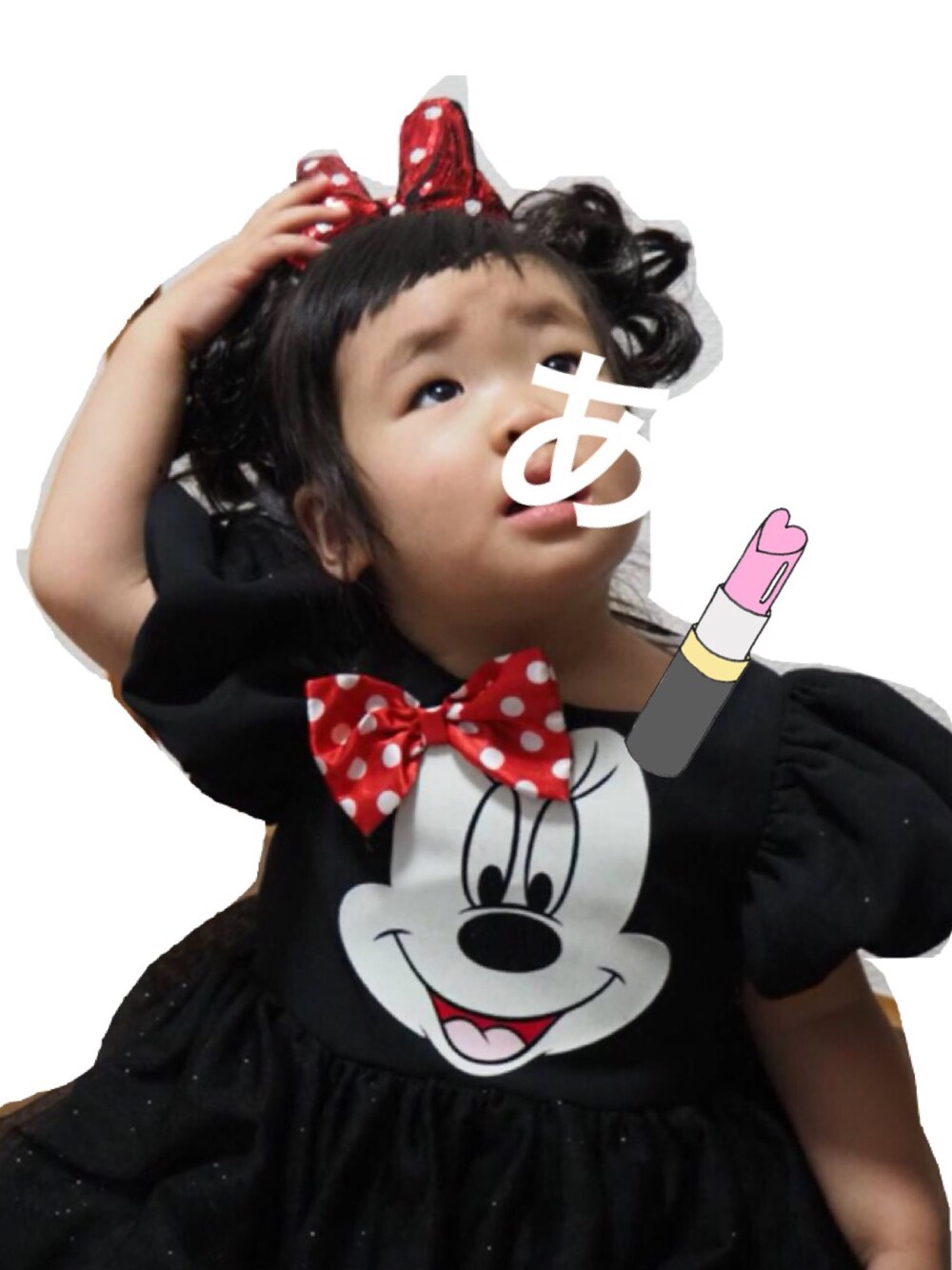 「およばれ、ミニーちゃん、ミニーちゃんヘアー、2歳、パーティースタイル、プチプラ」｜「H&Mのアイテム（カチューシャ、レッド系）」を使った、あちゃも＊ちー＊ぺぇさん（キッズ・80cm）の冬コーディネートの1枚目の写真