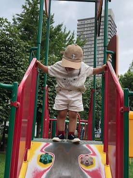 「キャップ女子」｜「アイテム（スリッポン）」を使った、あちゃも＊ちー＊ぺぇさん（キッズ・90cm）の夏コーディネート