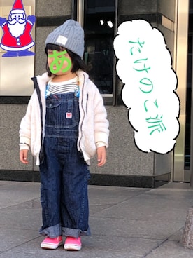 「DENIM DUNGAREE（デニムダンガリー）のアイテム（オールインワン・サロペット）」を使った、あちゃも＊ちー＊ぺぇさん（キッズ・100cm）の秋コーディネート
