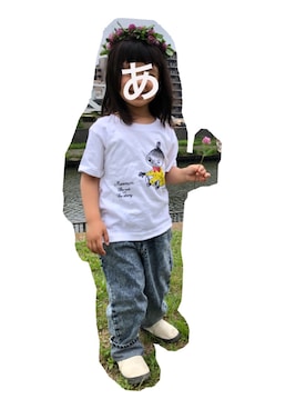 「白Tシャツ×デニム」｜「アイテム（スリッポン）」を使った、あちゃも＊ちー＊ぺぇさん（キッズ・100cm）の春コーディネート