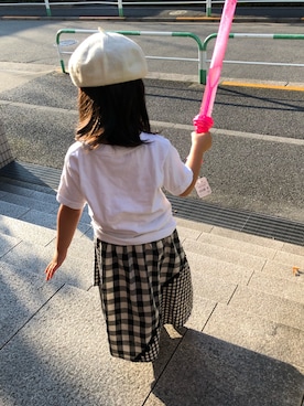 「MOOMIN（ムーミン）のアイテム（トップス）」を使った、あちゃも＊ちー＊ぺぇさん（キッズ・110cm）の夏コーディネート