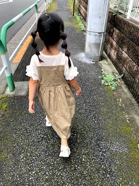 「CIAOPANIC TYPY（チャオパニックティピー）のアイテム（ジャンパースカート）」を使った、あちゃも＊ちー＊ぺぇさん（キッズ・110cm）の秋コーディネート