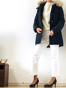 「WOOLRICH（ウールリッチ）のアイテム（ダウンジャケット/コート）」を使った、humitotsuさん（レディース・163cm）の冬コーディネート