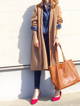 「UNIQLO（ユニクロ）のWOMEN ウルトラストレッチジーンズ（デニムパンツ）」を使った、キキさん（レディース・168cm）の冬コーディネート