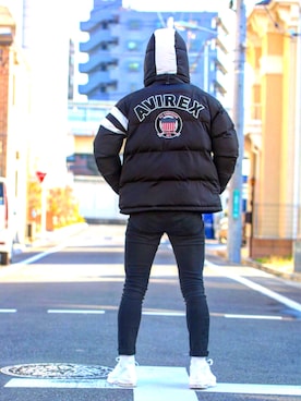 「GU（ジーユー）の（GU）スキニーフィットジーンズ（MEN ⁄ ジーンズ）」を使った、西脇 大智さん（メンズ・173cm）の冬コーディネート