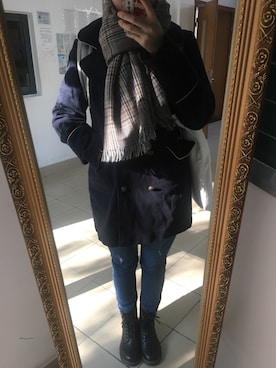 「New look（ニュールック）のアイテム（チェスターコート）」を使った、Awanさん（レディース・163cm）の冬コーディネート