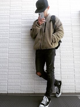 「RVCA（ルーカ）のアイテム（ニットキャップ/ビーニー）」を使った、Naoto さん（メンズ・170cm）の春コーディネート