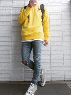 「H&M（エイチ・アンド・エム）のアイテム（スウェット）」を使った、Naoto さん（メンズ・170cm）の春コーディネート