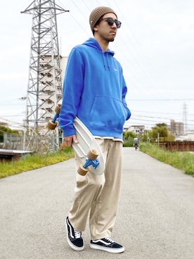 「スケボー」｜「アイテム（ニットキャップ/ビーニー）」を使った、Naoto さん（メンズ・170cm）の春コーディネート