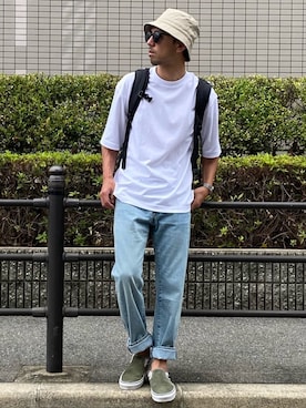 「アイテム（スリッポン）」を使った、Naoto さん（メンズ・170cm・20代）の夏コーディネート