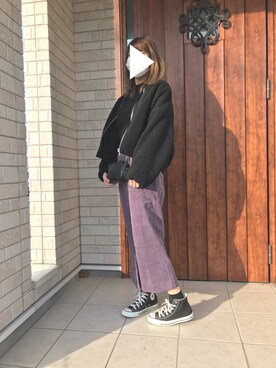 「パープル×黒」｜「アイテム（ブルゾン）」を使った、tona♡さん（レディース・161cm）の冬コーディネート