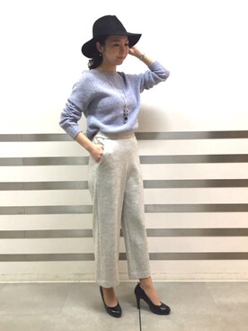 「ブルーニット」｜「アイテム（帽子）」を使った、22 OCTOBRE Staffさん（レディース・157cm）の冬コーディネート